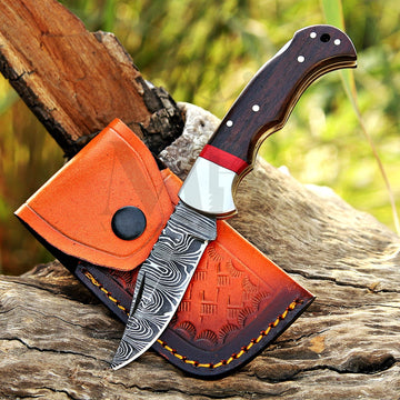 Handmade Damascus Pocket Folding Knife With Handle Of Pakka Wood - Tracker Knife 7.5 - majesticblades.com